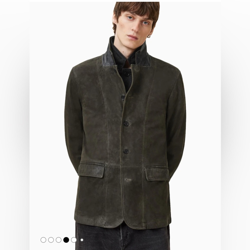 All Saints Survey Double Layer Suede Dark Gray Green Blazer Jacket | M - Picture 12 of 14